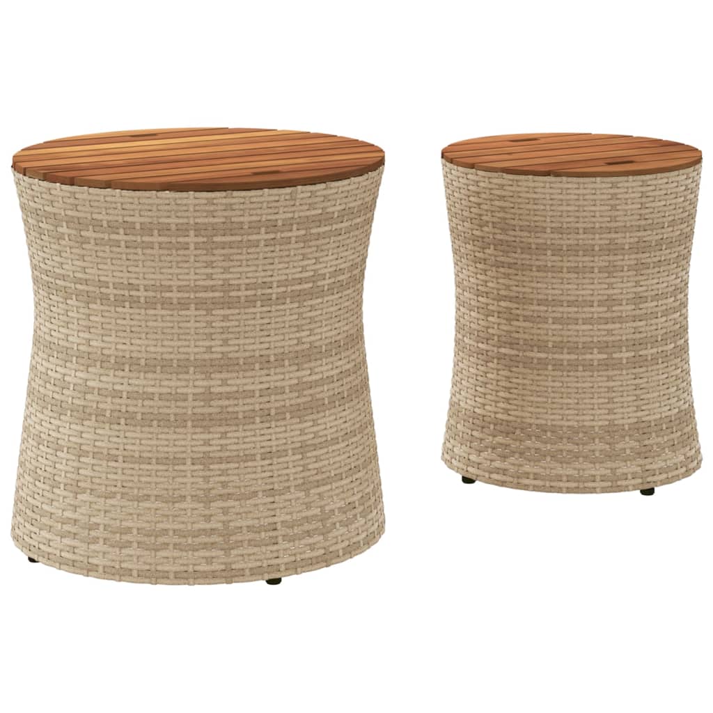 Garten-Beistelltische 2 Stk. mit Holzplatte Schwarz Poly Rattan