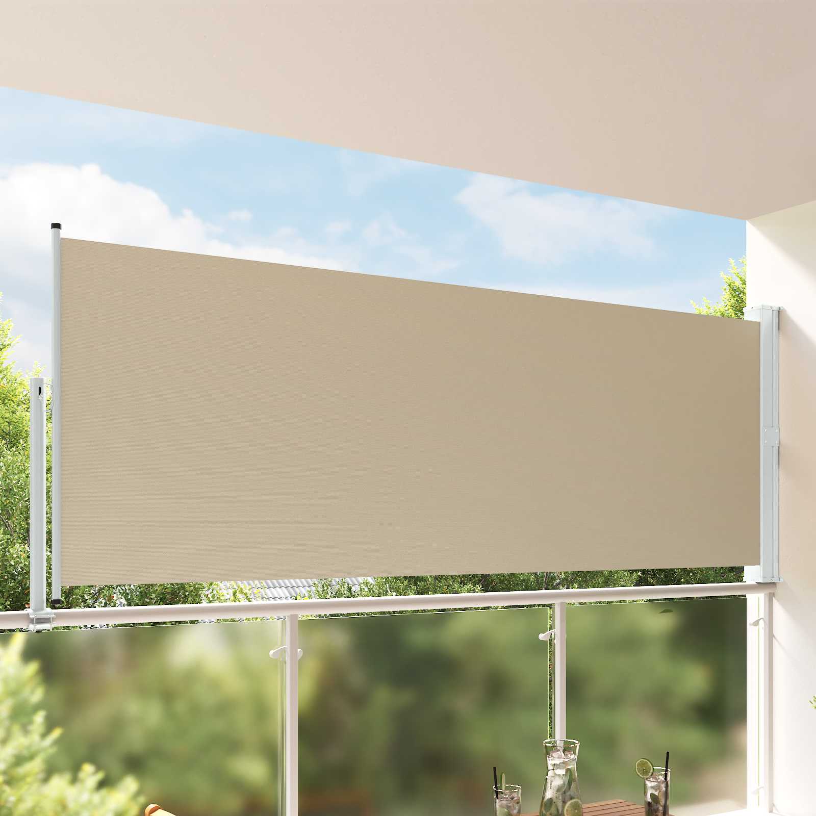 Seitenmarkise 60 x 300 cm 100% Polyester Eisen Stahl