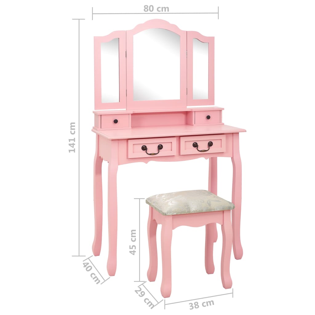 Schminktisch-Set mit Hocker Weiß 80x69x141cm Paulowniaholz