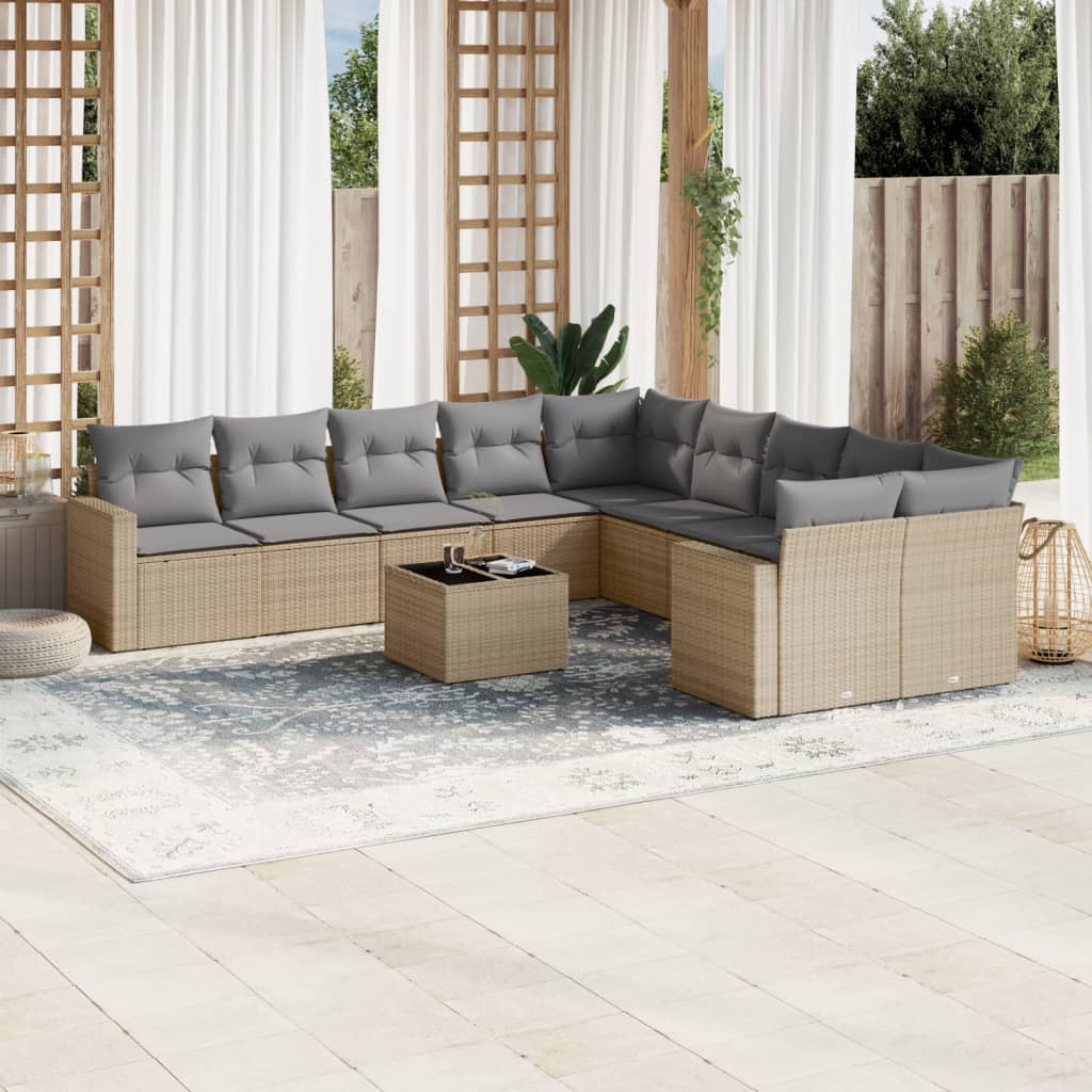 10-tlg. Garten-Sofagarnitur mit Kissen Schwarz Poly Rattan
