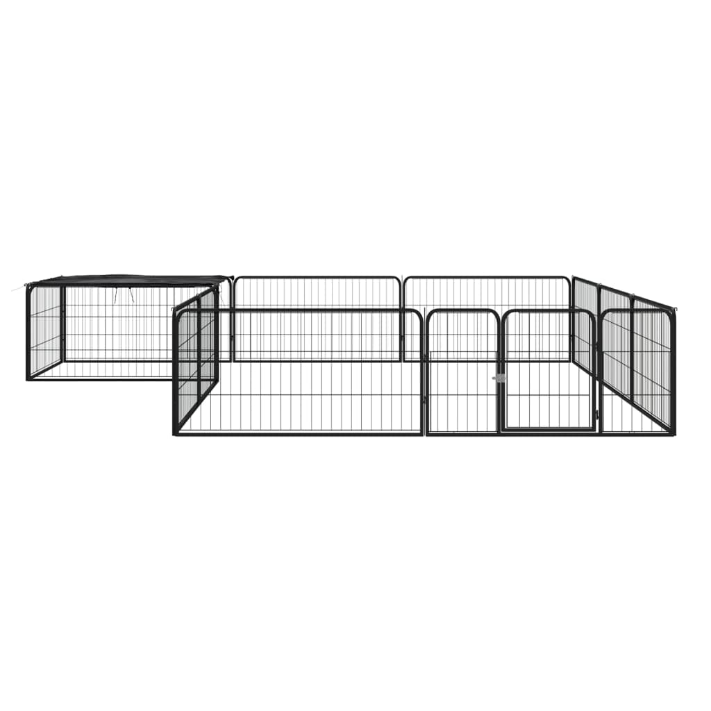 4-tlg. Hundelaufstall Schwarz 100x50cm Stahl Pulverbeschichtung
