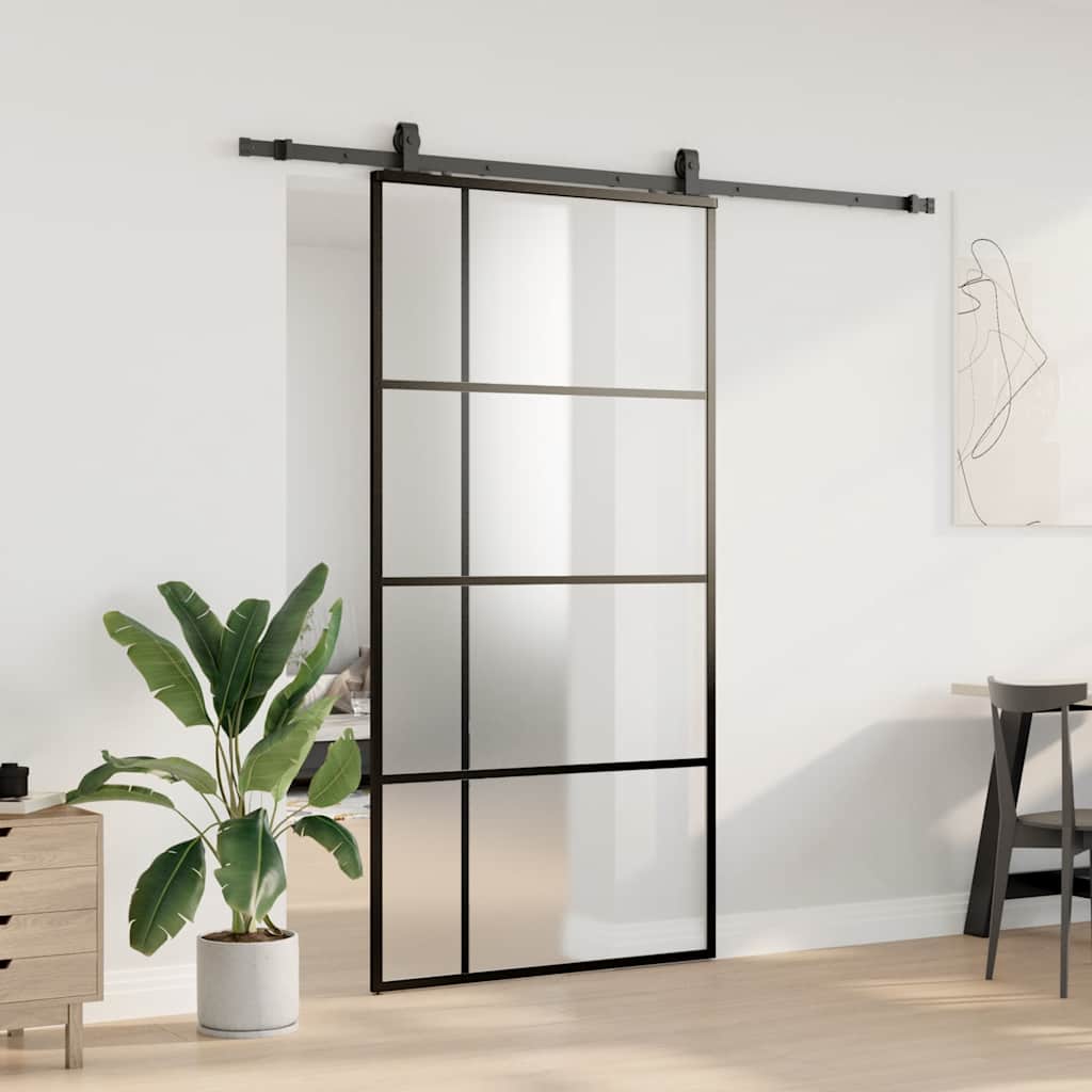Schiebetür mit Beschlag Schwarz 76x205 cm ESG-Glas
