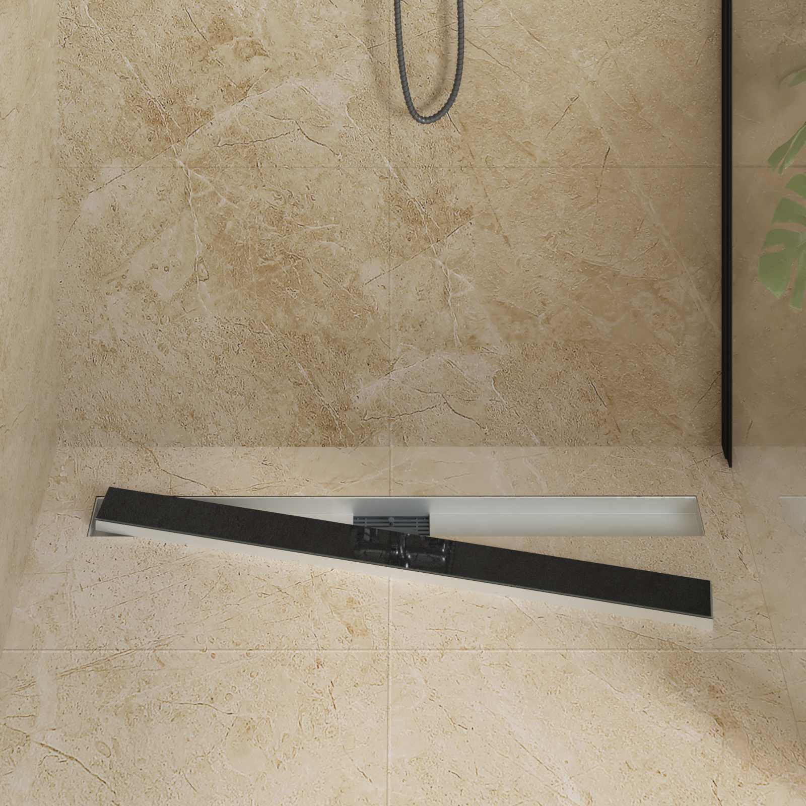 Duschabfluss mit Glasabdeckung Schwarz 50 cm Edelstahl 304