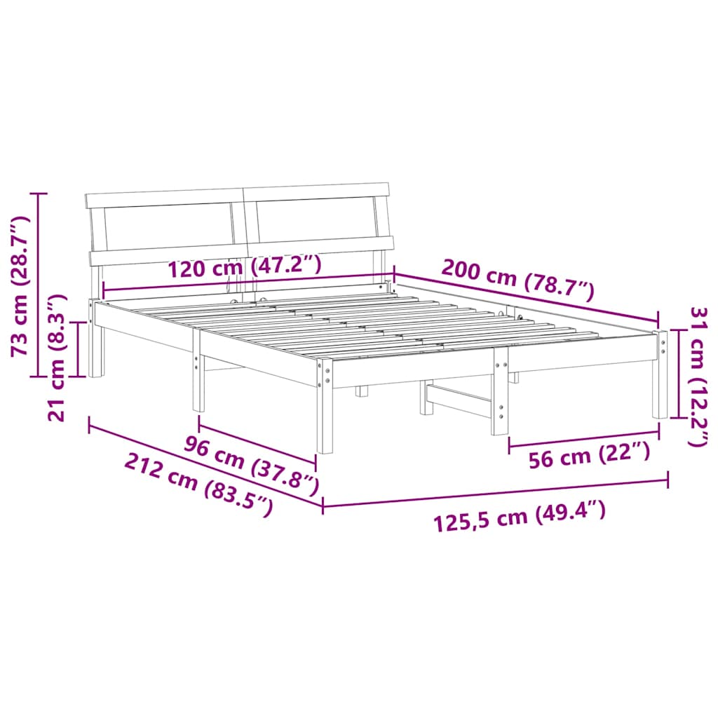 Bettgestell mit Kopfteil Braun 200 x 200 cm Massivholz Kiefer