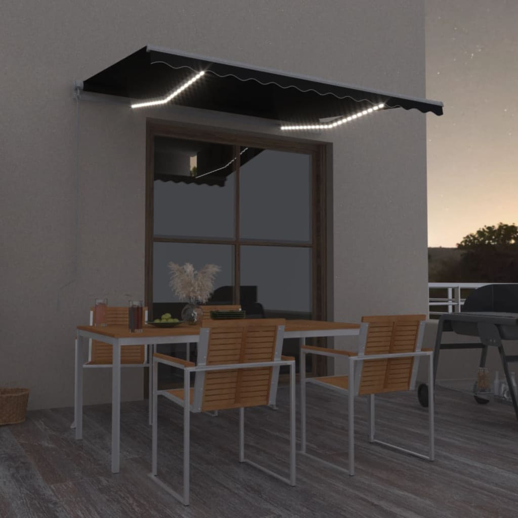Markise Manuell Einziehbar mit LED 300x250 cm Blau und Weiß