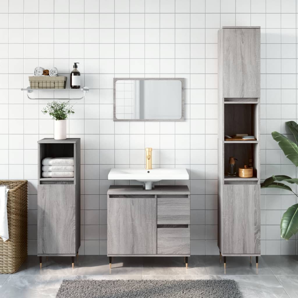 3-tlg. Badmöbel-Set Räuchereiche Holzwerkstoff