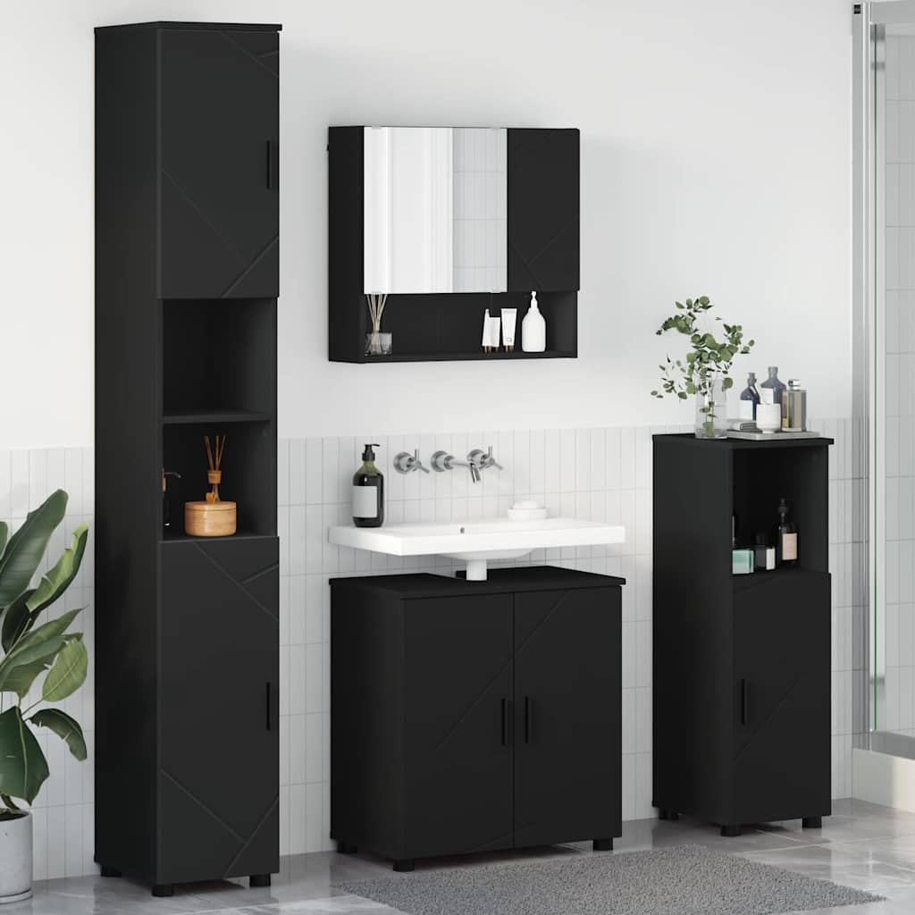 Badezimmermöbel-Set mit Tür 4 pcs Weiß Holzwerkstoff & Metall