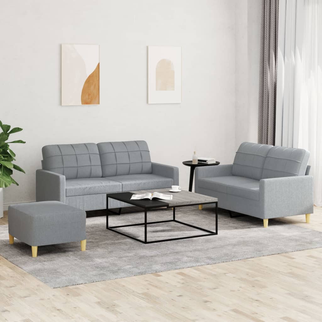 3-tlg. Sofagarnitur mit Kissen Creme Stoff