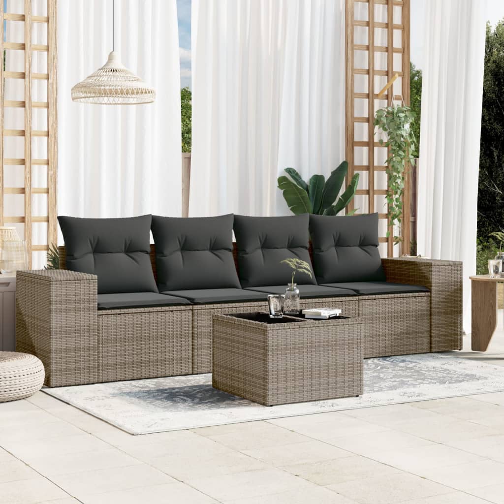 5-tlg. Garten-Sofagarnitur mit Kissen Schwarz Poly Rattan