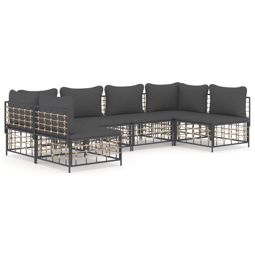 7-tlg. Garten-Lounge-Set mit Kissen Anthrazit Poly Rattan