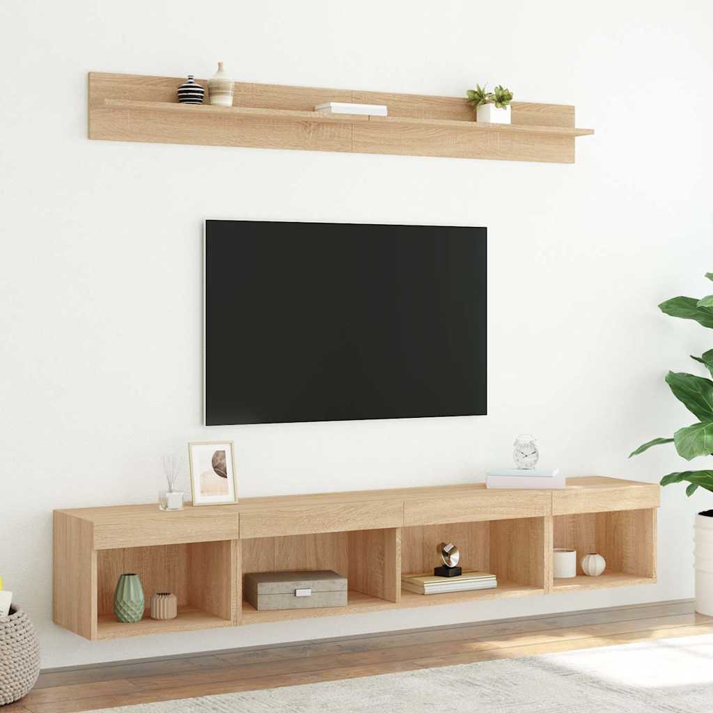 5-tlg. Wohnwand mit LED-Beleuchtung Weiß Holzwerkstoff