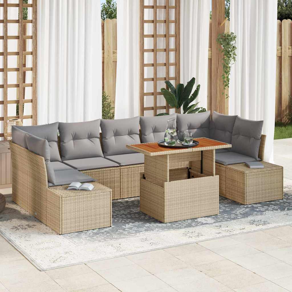Garten Essgruppe mit Kissen 8 pcs Schwarz und Creme