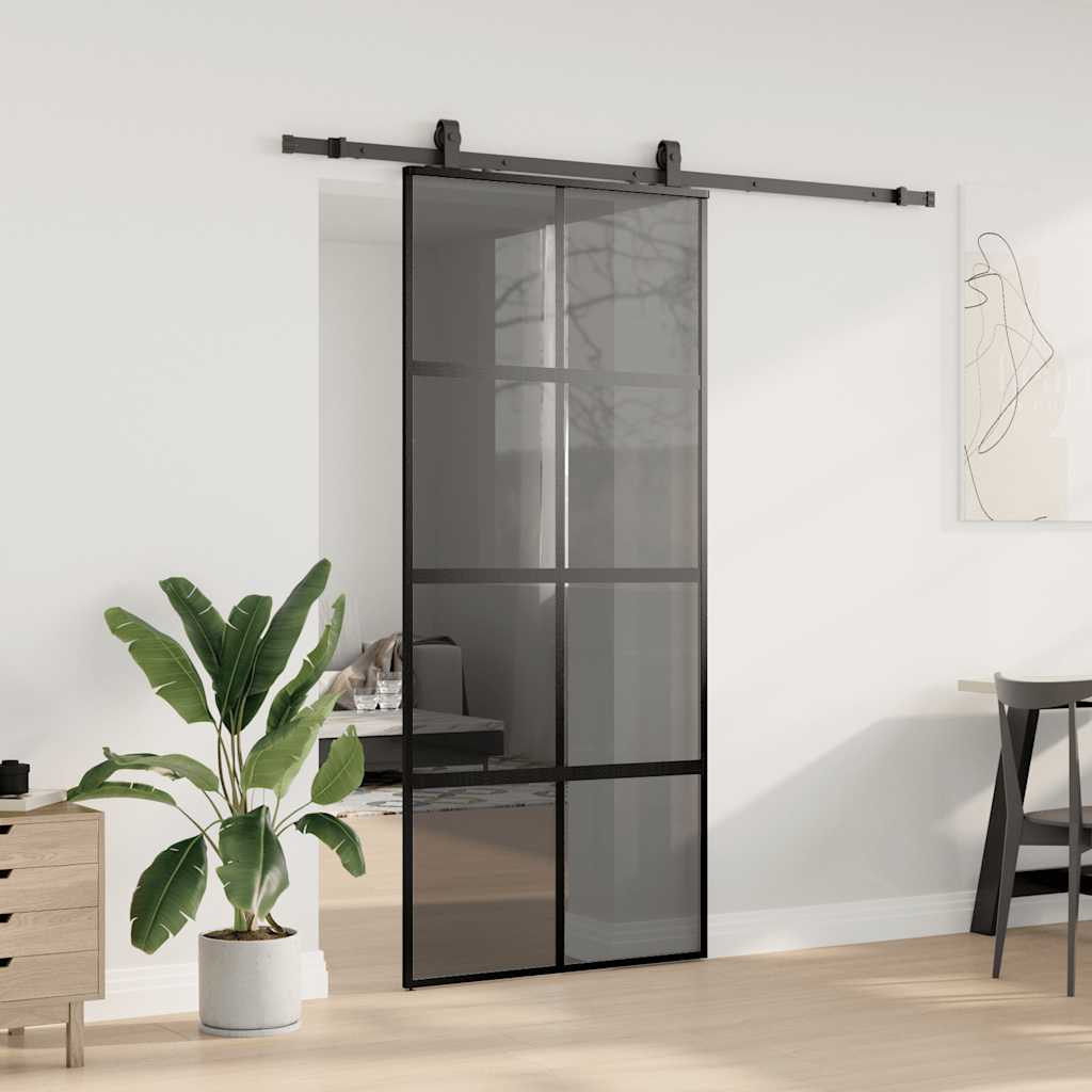 Schiebetür mit Beschlag Schwarz 76x205 cm ESG-Glas