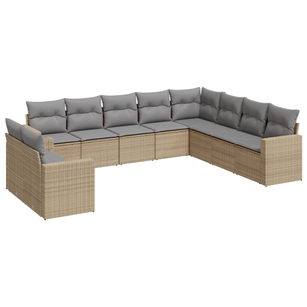 10-tlg. Garten-Sofagarnitur mit Kissen Schwarz Poly Rattan
