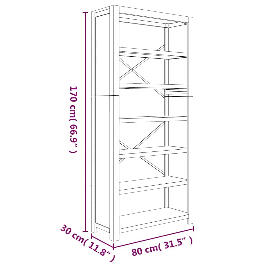 Bücherregal 7 Böden 80x30x200 cm Massivholz Akazie