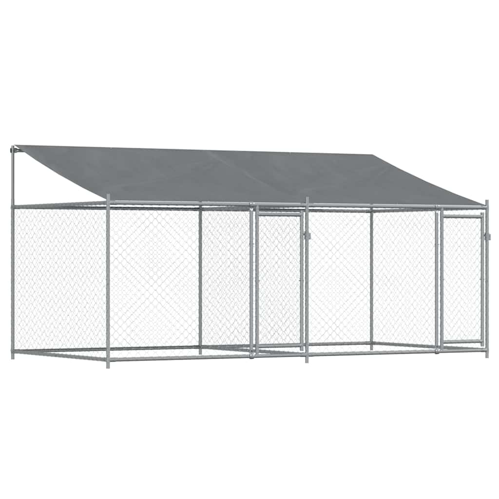 Hundezwinger mit Dach und Tür Grau 2x2x2 m Verzinkter Stahl
