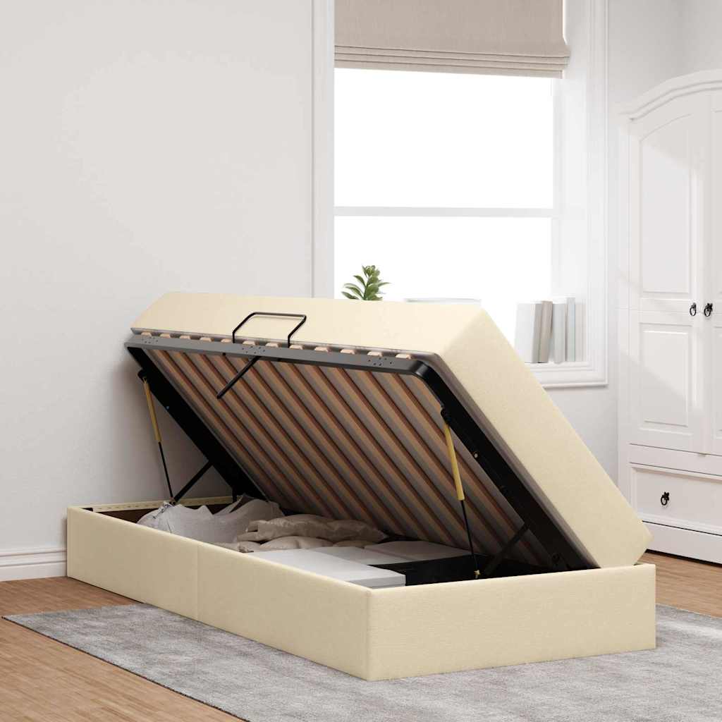 Aufbewahrungsbett mit Matratze Hellgrau 90 x 190 cm Polyester