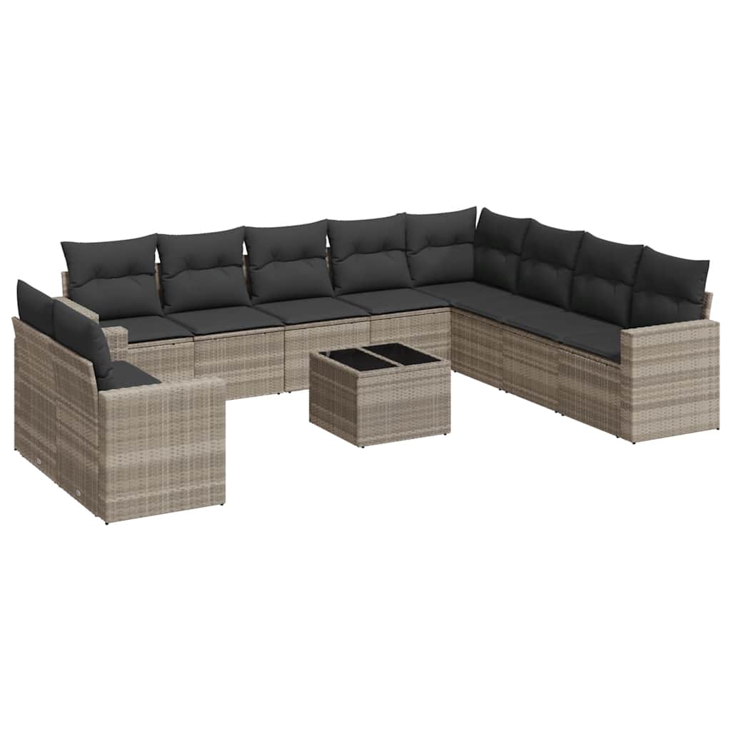 10-tlg. Garten-Sofagarnitur mit Kissen Schwarz Poly Rattan