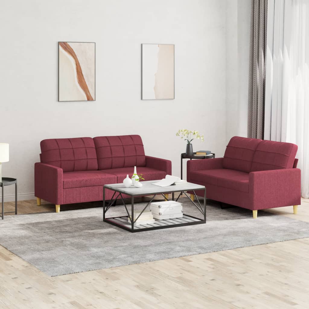 3-tlg. Sofagarnitur mit Kissen Creme Stoff
