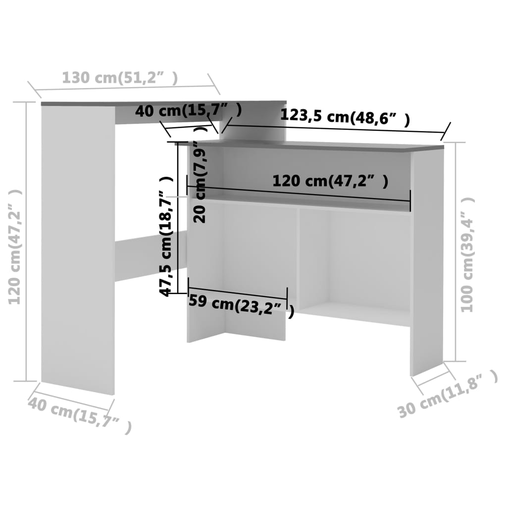 Bartisch mit 2 Tischplatten Weiß 130x40x120 cm