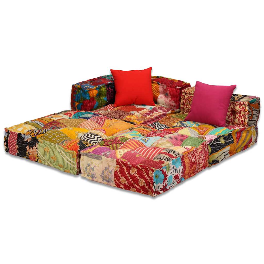 2-Sitzer Modularer Pouf Patchwork Stoff