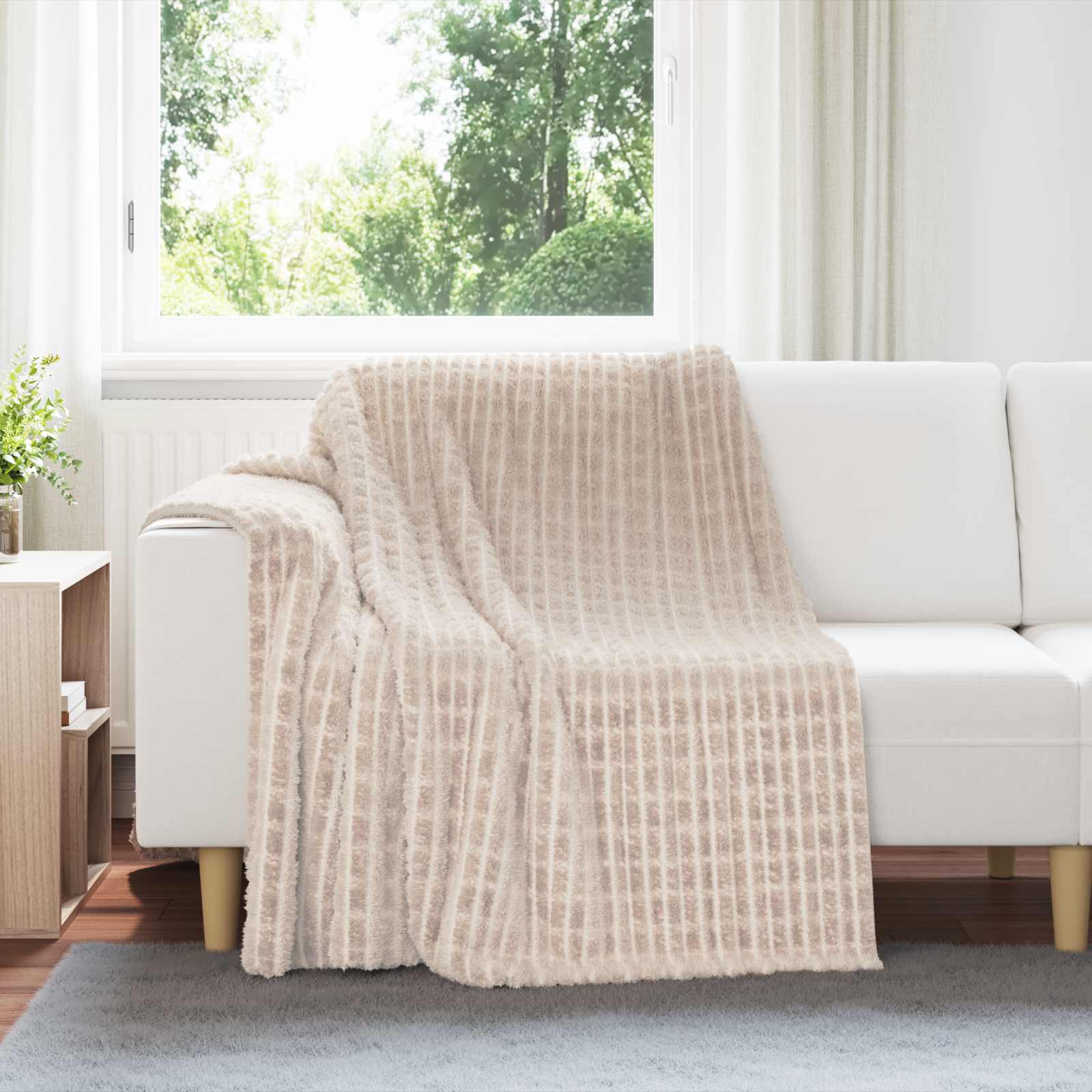 Überwurfdecke Beige 150 x 130 cm Fleece