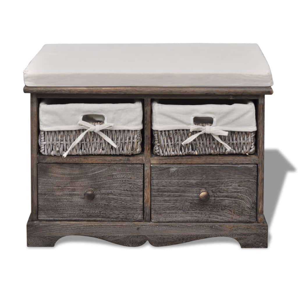 Sitzbank mit Stauraum Weiß 62×33×42 cm Paulownia Holz