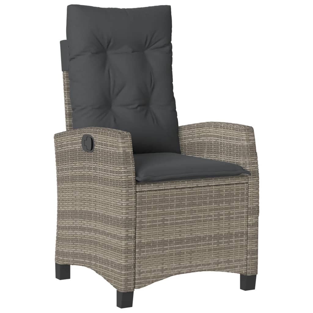 Gartensessel Verstellbar mit Kissen Schwarz Poly Rattan