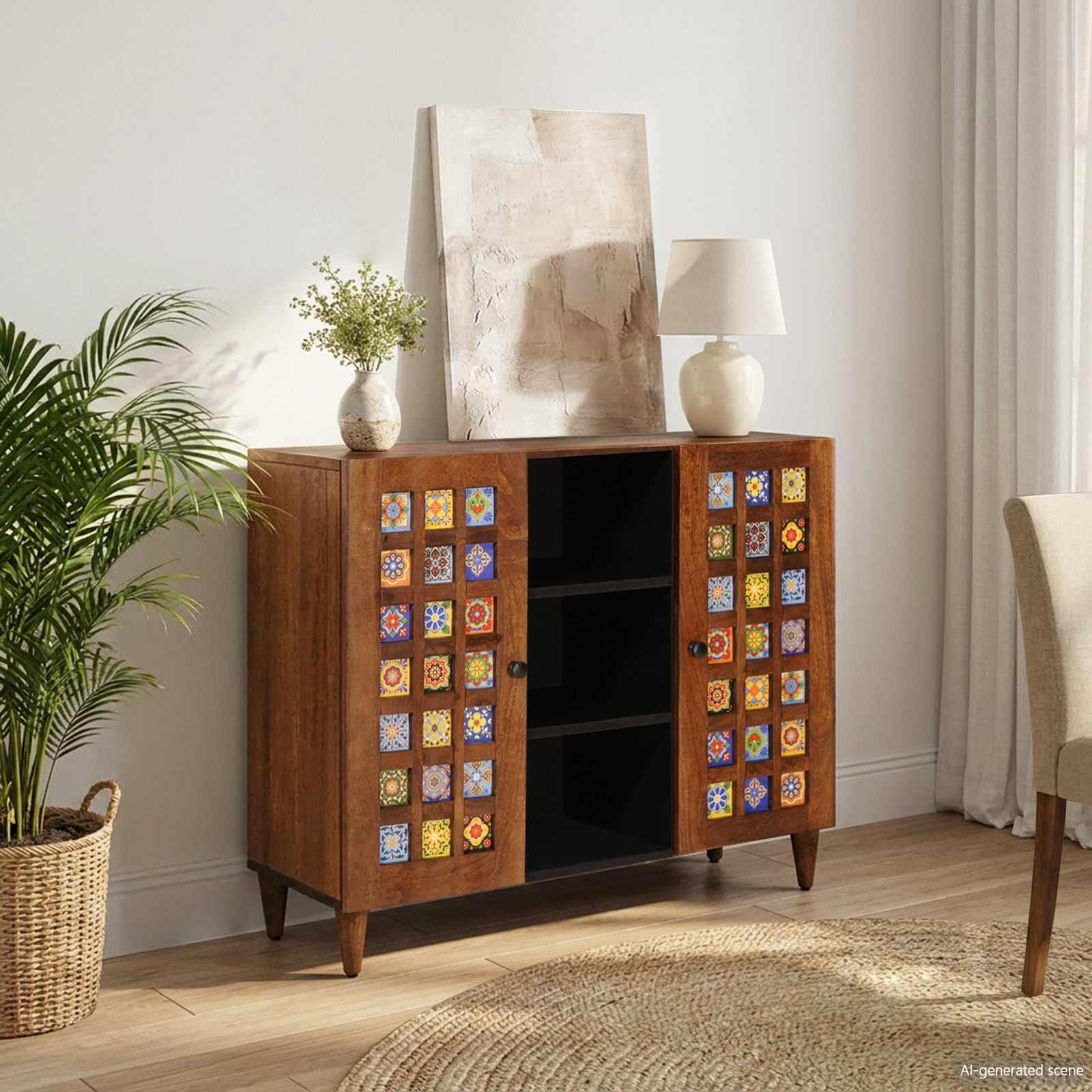 Sideboard mit Regal Walnuss 90 x 33,5 x 75 cm Massivholz Mango