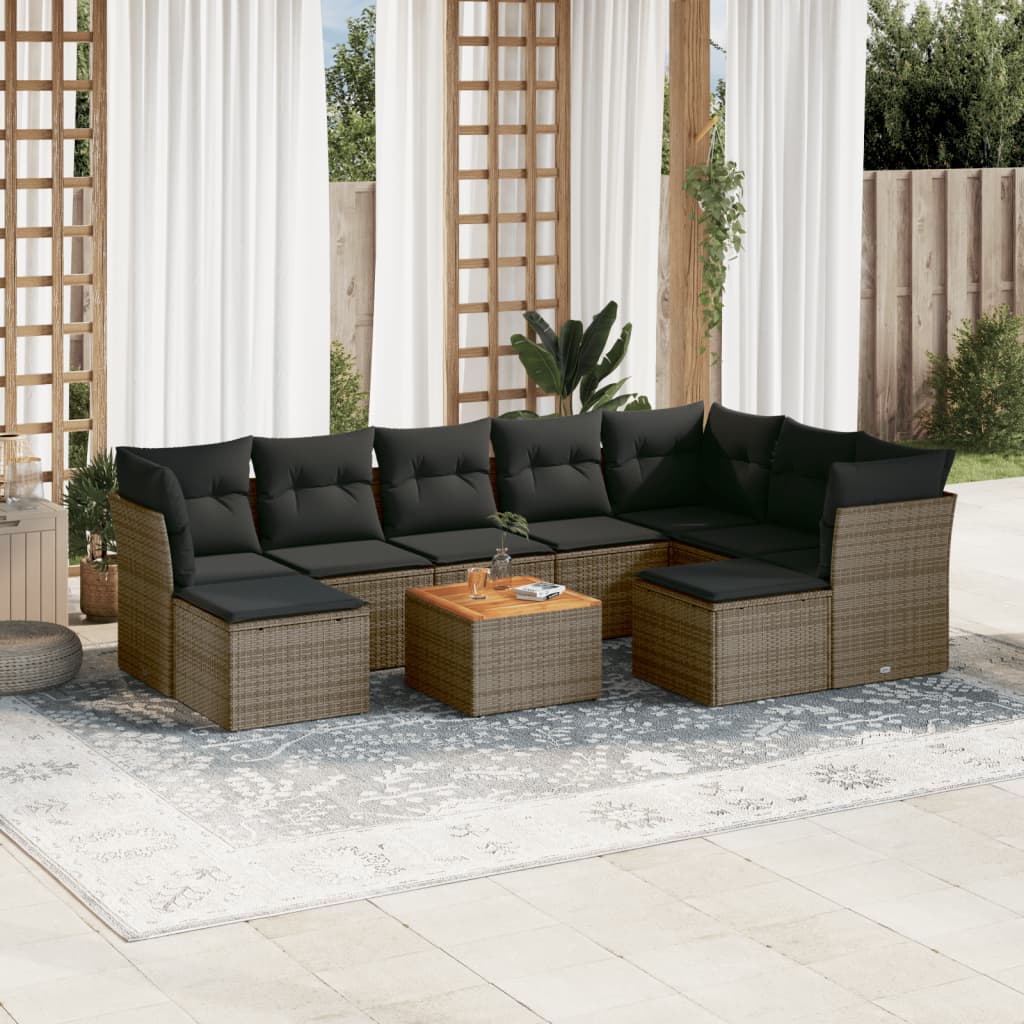 10-tlg. Garten-Sofagarnitur mit Kissen Schwarz Poly Rattan