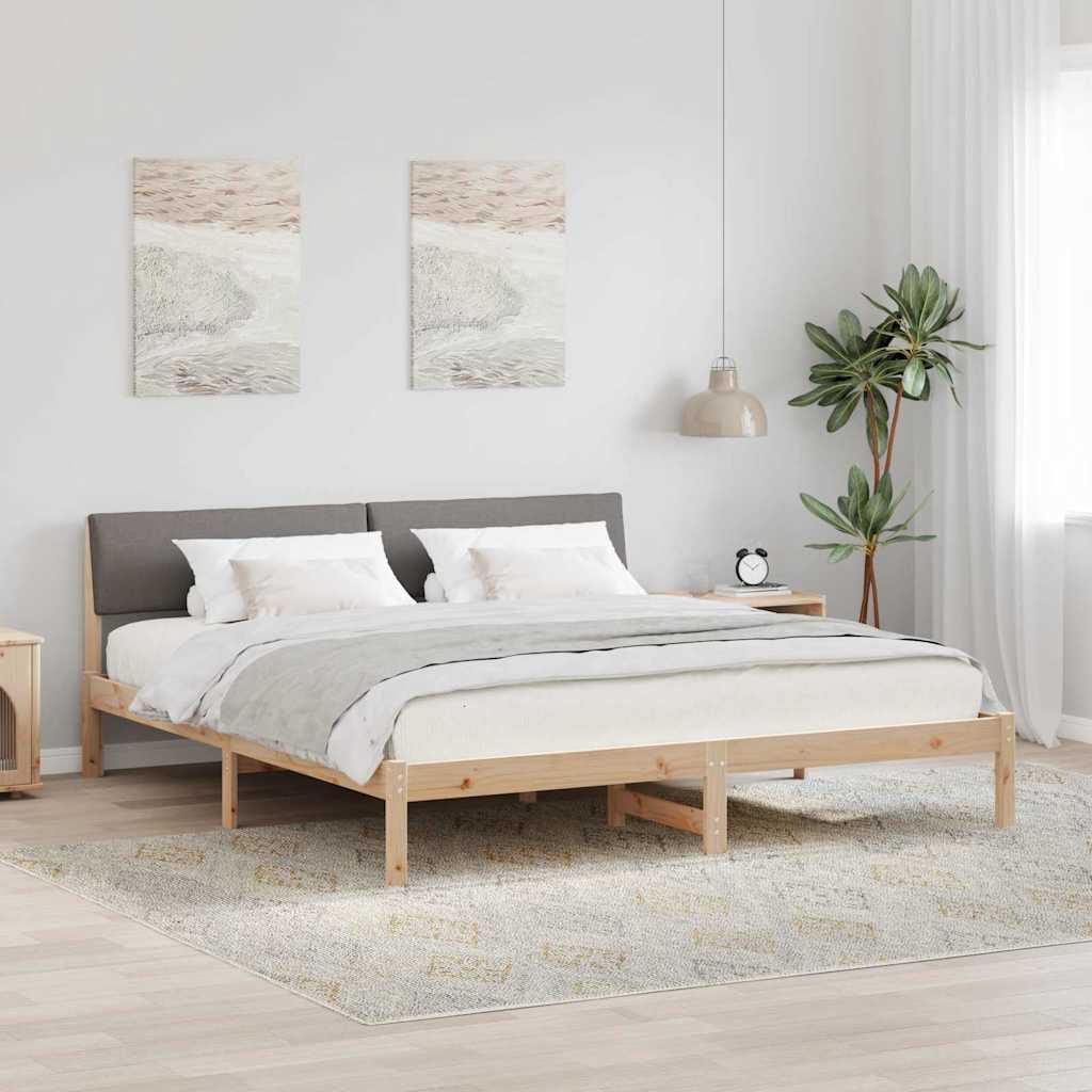 Bettgestell Braun und hellgrau 200 x 200 cm Massivholz Kiefer