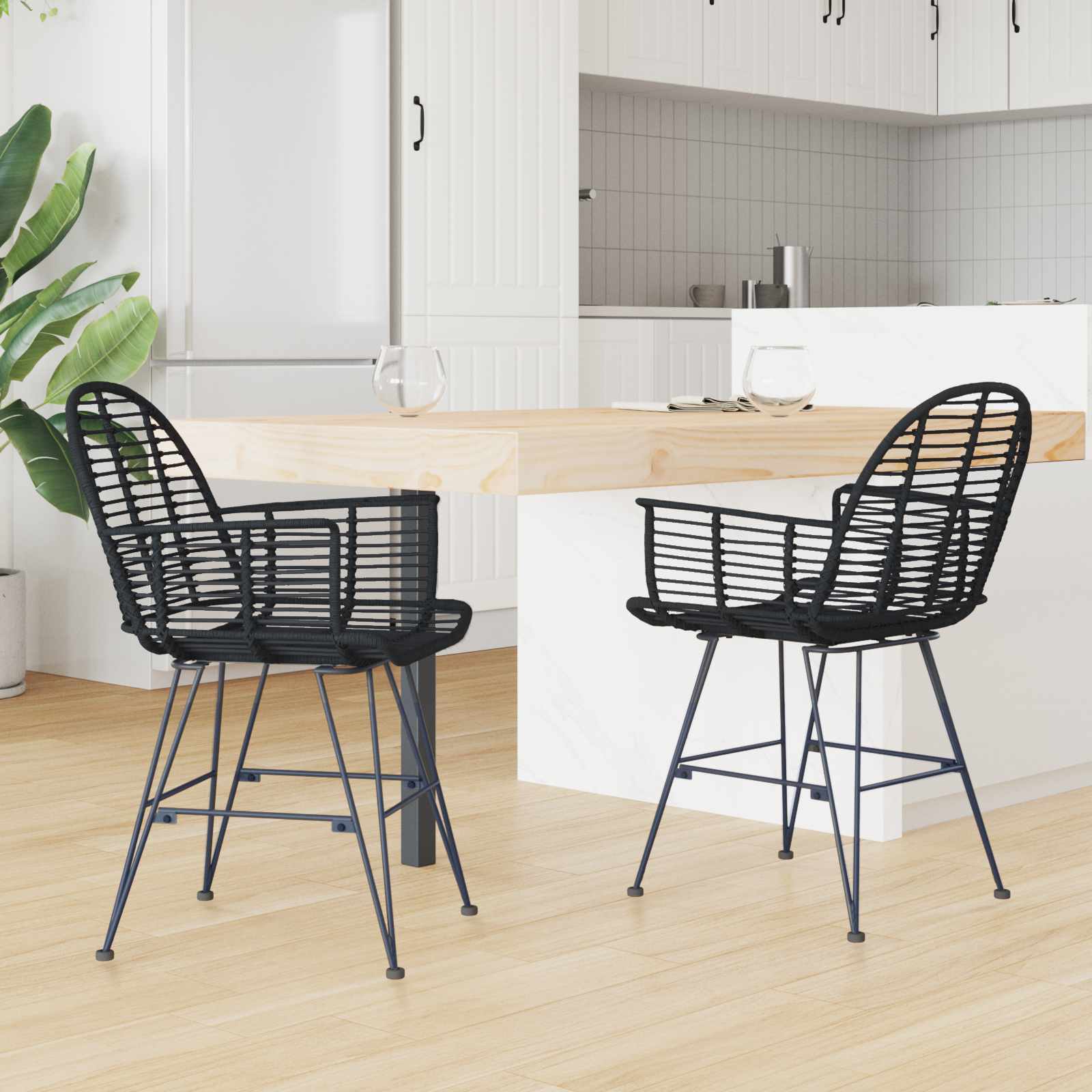 Esszimmerstuhl 2 pcs Rattan und Eisen Natur 57 x 55 x 85 cm