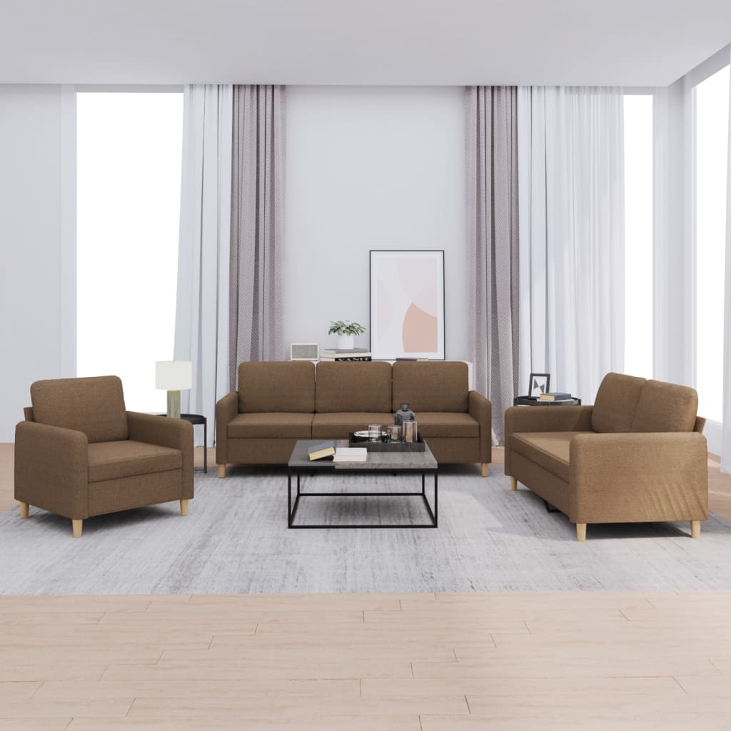 4-tlg. Sofagarnitur mit Kissen Braun Stoff