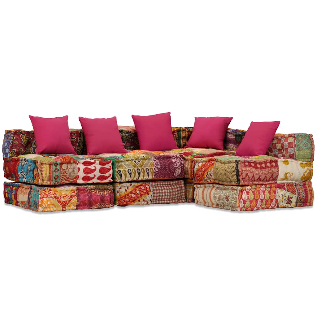 2-Sitzer Modularer Pouf Patchwork Stoff