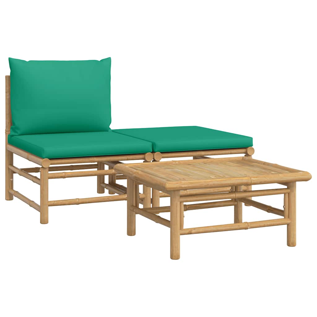 3-tlg. Garten-Lounge-Set mit Hellgrauen Kissen Bambus