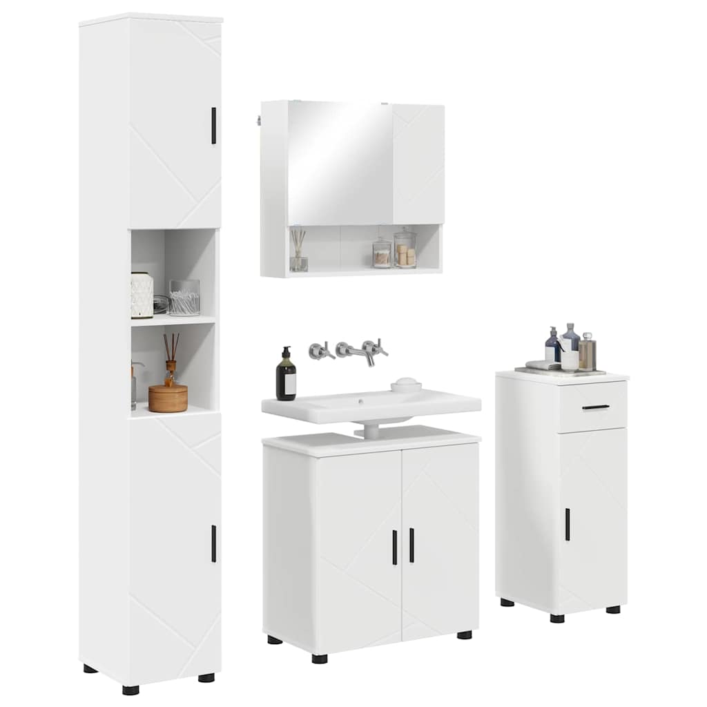 Badezimmermöbel-Set mit Tür 4 pcs Weiß Holzwerkstoff & Metall