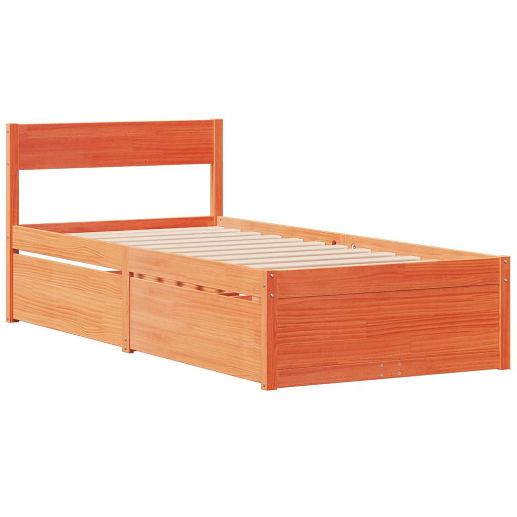Bett mit Schubladen und Matratze 200x200 cm Massivholz Kiefer