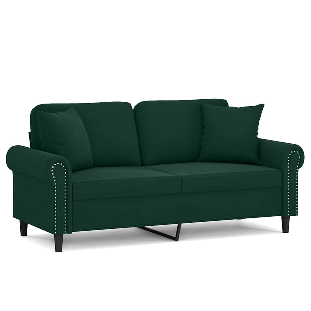 2-Sitzer-Sofa mit Zierkissen Dunkelgrün 120 cm Samt