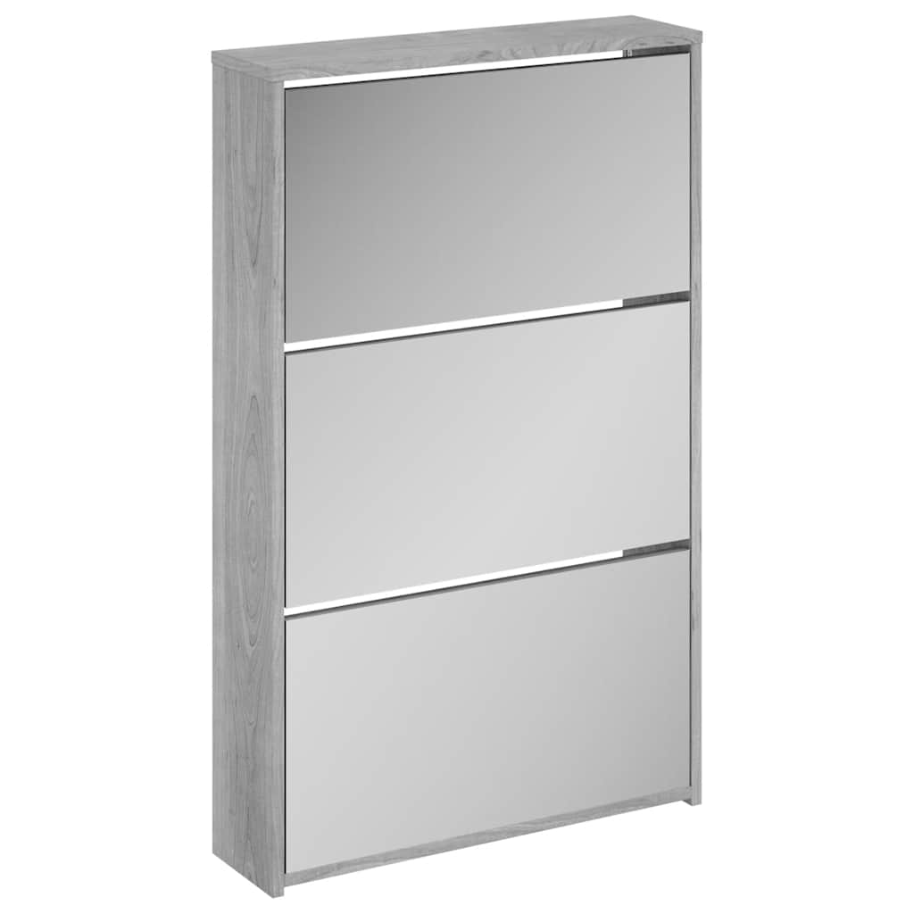 Schuhschrank mit 2 Fächern Spiegel Eiche-Optik 63x17x67 cm