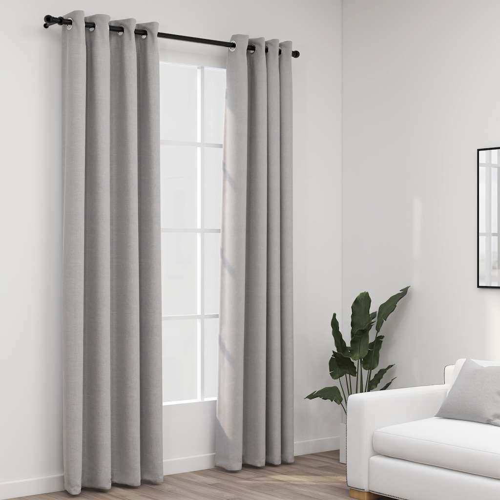 Verdunkelungsvorhänge Ösen Leinenoptik 2 Stk. Schwarz 140x175cm