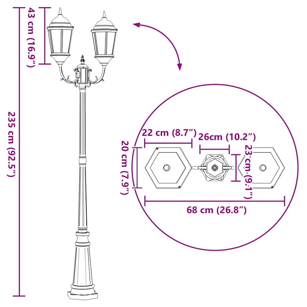 Gartenlaterne 3-flammig 230 cm Dunkelgrün/Schwarz Aluminium