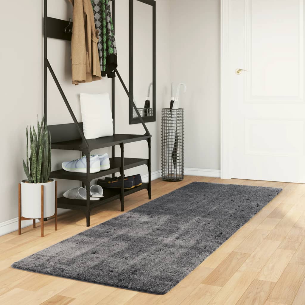 Teppich HUARTE Kurzflor Weich und Waschbar Anthrazit 60x110 cm