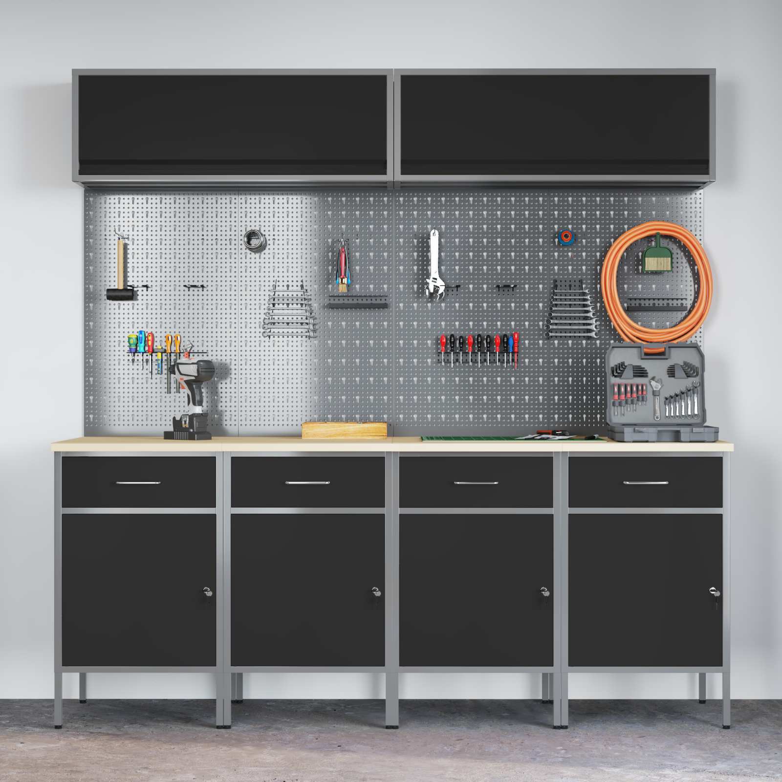 Arbeitsschrankset mit Schubladen mit Regal 8 pcs Grau
