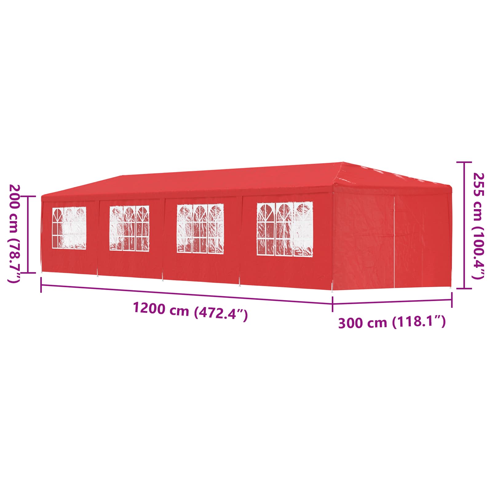 Party-Zelt 400 x 300 x 255 cm Rot PE und Stahl