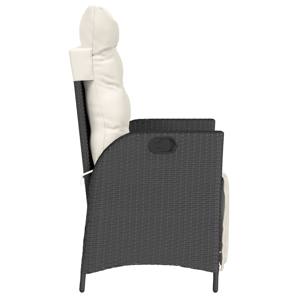 Gartensessel Verstellbar mit Kissen Schwarz Poly Rattan