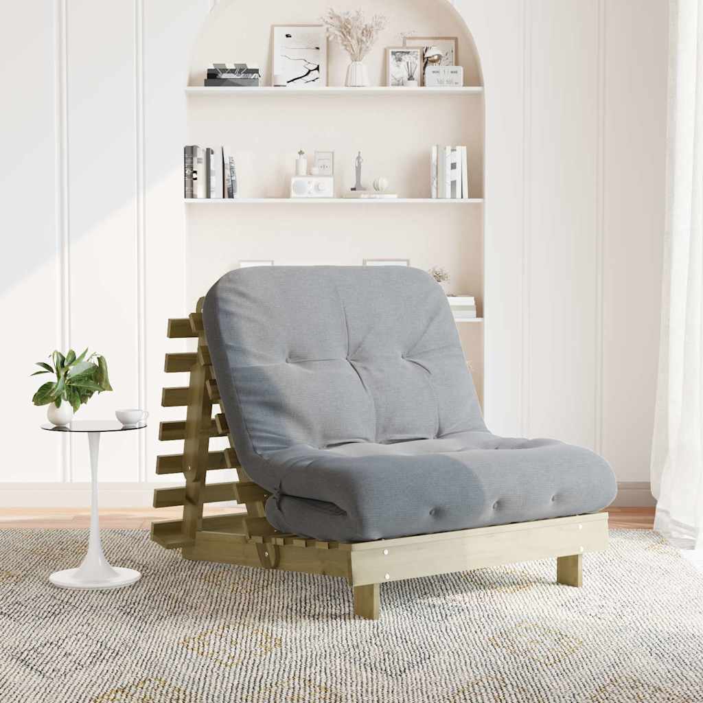 Futon Schlafsofa mit Matratze Braun 70x206x11 Massivholz Kiefer