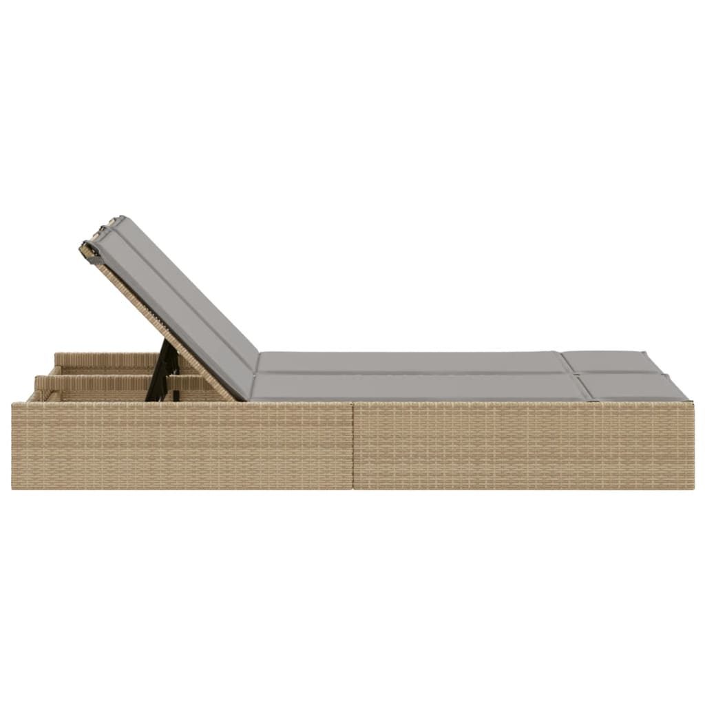 Doppel-Sonnenliege mit Kissen Schwarz Poly Rattan