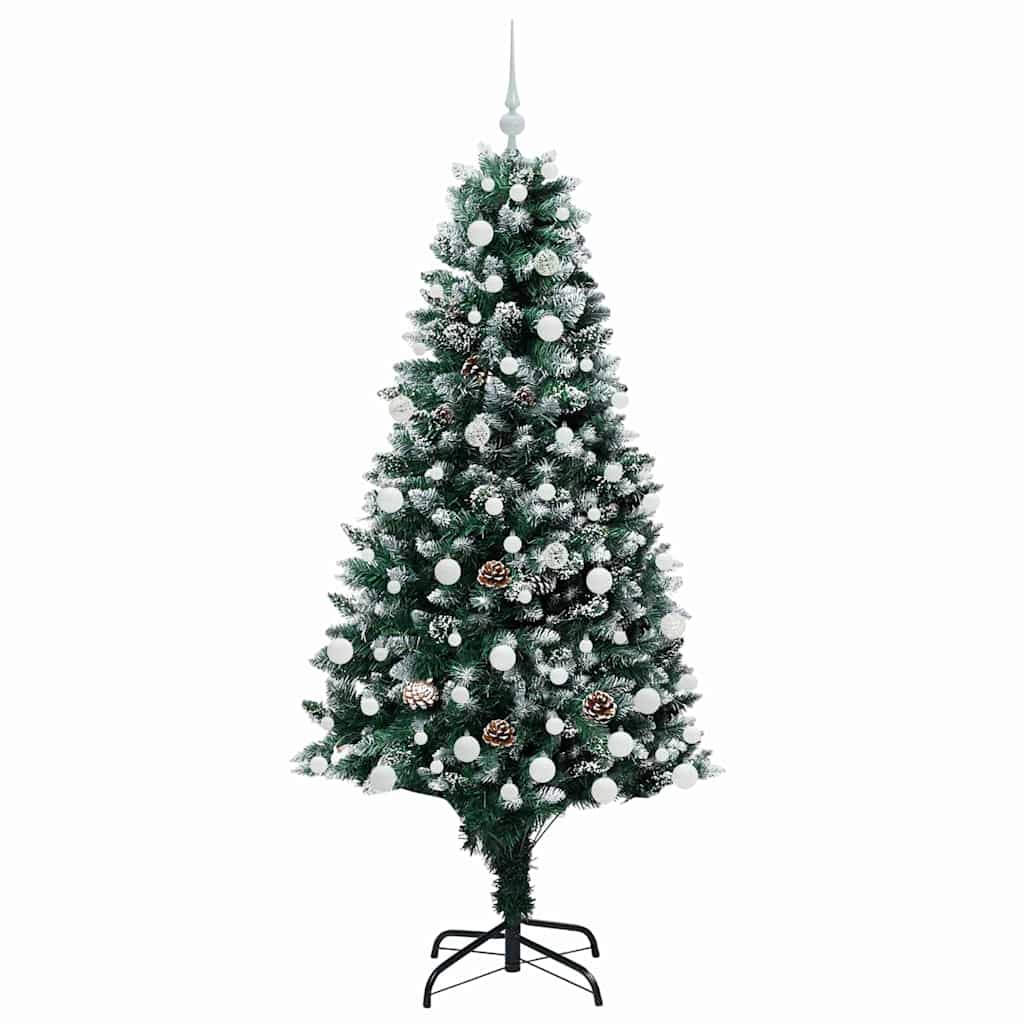 Künstlicher Weihnachtsbaum mit LEDs Kugeln Zapfen 150 cm