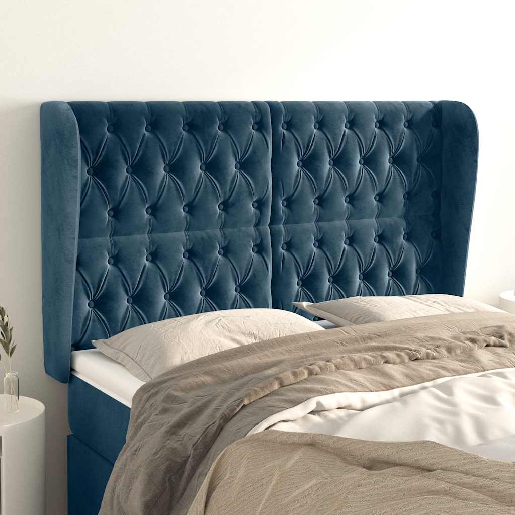 Kopfteil mit Ohren Dunkelblau 93x23x78/88 cm Samt