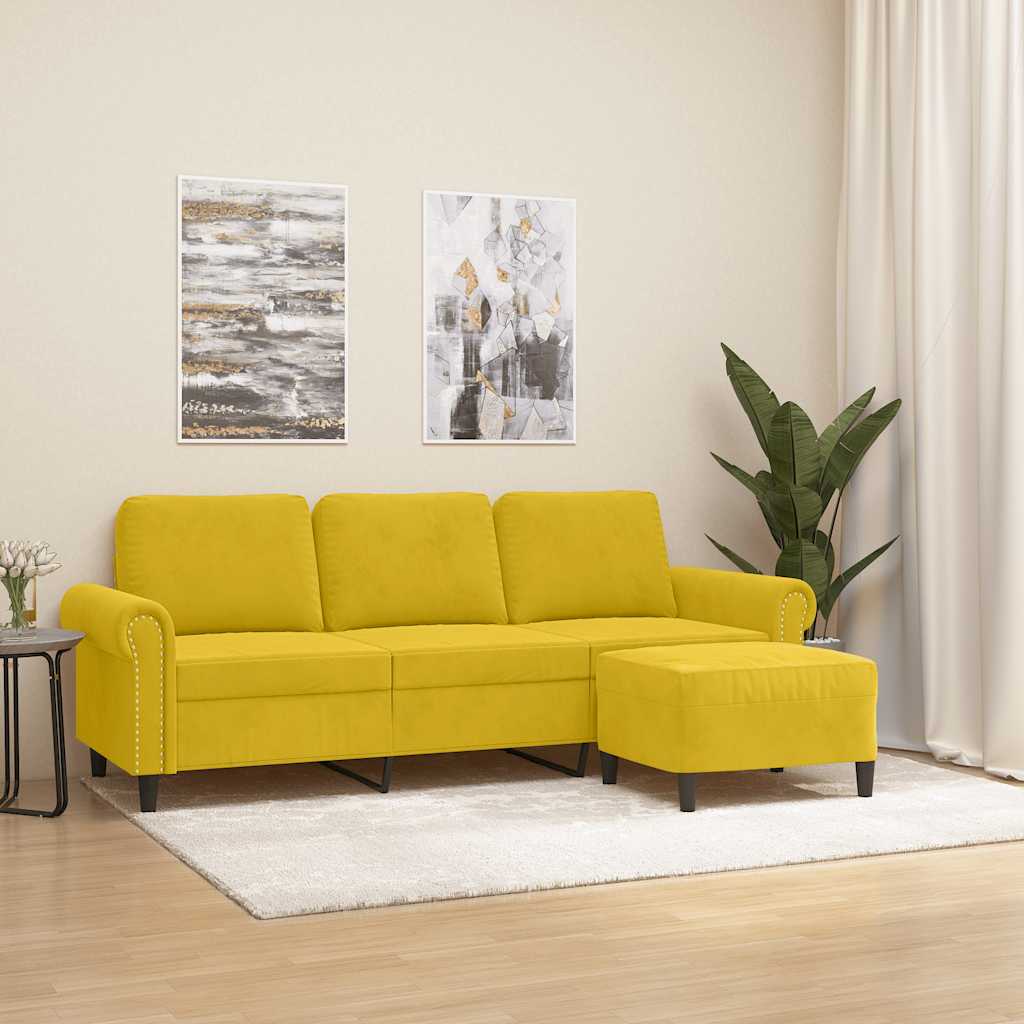 3-Sitzer-Sofa mit Hocker Hellgrau 180 cm Samt